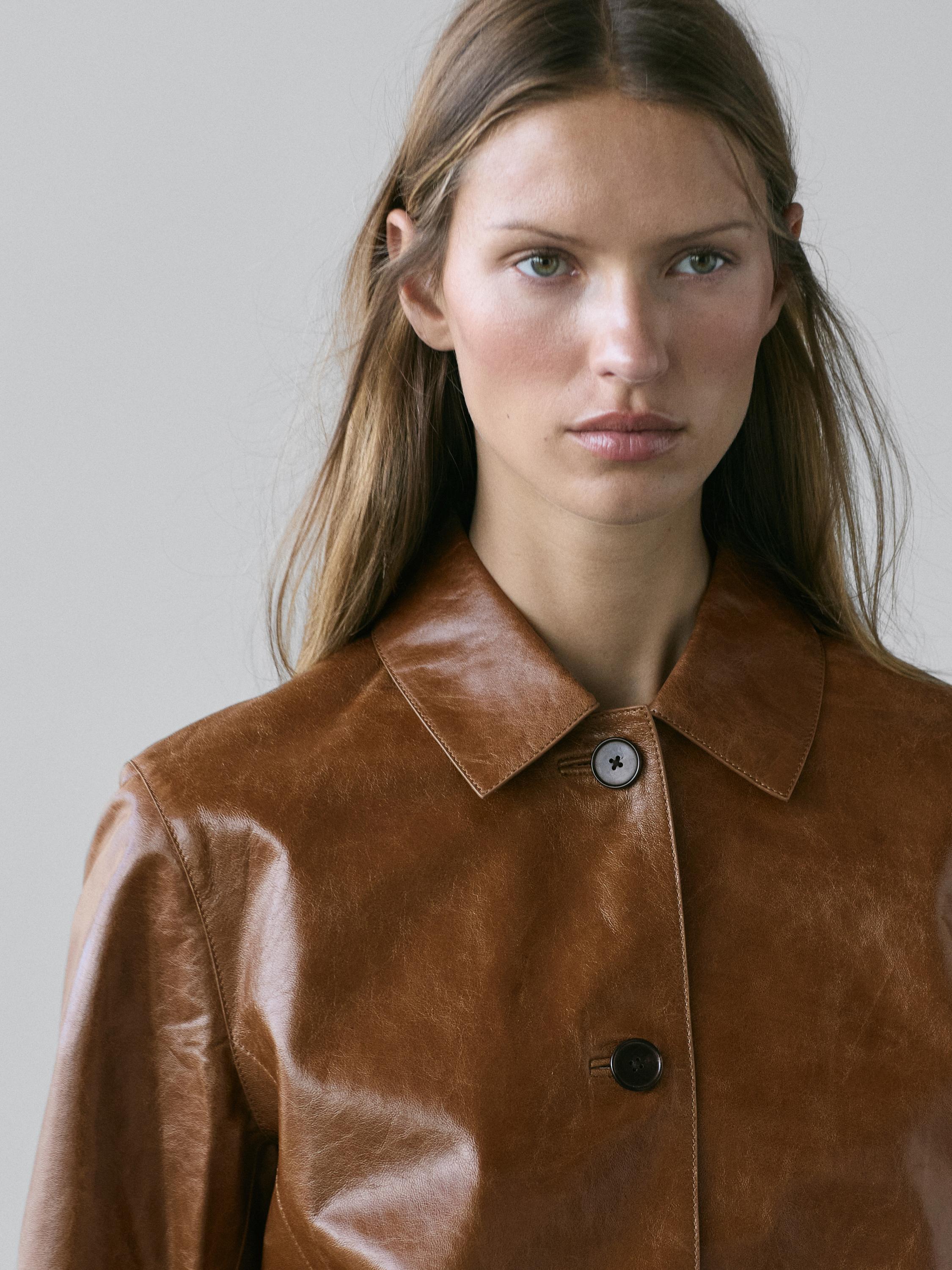 Cropped nappa leather jacket
